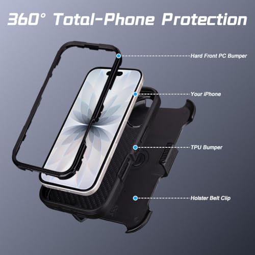 for Protective Phone Case iPhone 17 Case with Clip Holster Kickstand Black | Heavy Duty Rugged Protective Phone Case, Dual Layer Shockproof Cover - color: Black