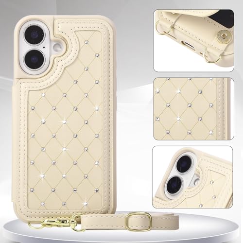 for iPhone 17 Wallet Case with Card Holder Slots and Strap, RFID Blocking Magnetic Flip Folio Cover, Crossbody Purse Protection Case with Kickstand,Beige Diamond - color: Beige Diamond, size: iPhone 17(6.3")