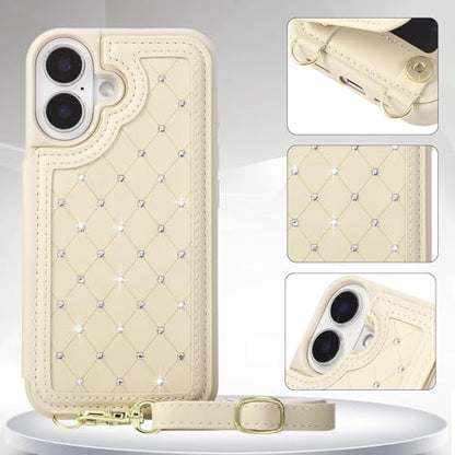 for iPhone 17 Wallet Case with Card Holder Slots and Strap, RFID Blocking Magnetic Flip Folio Cover, Crossbody Purse Protection Case with Kickstand,Beige Diamond - color: Beige Diamond, size: iPhone 17(6.3")