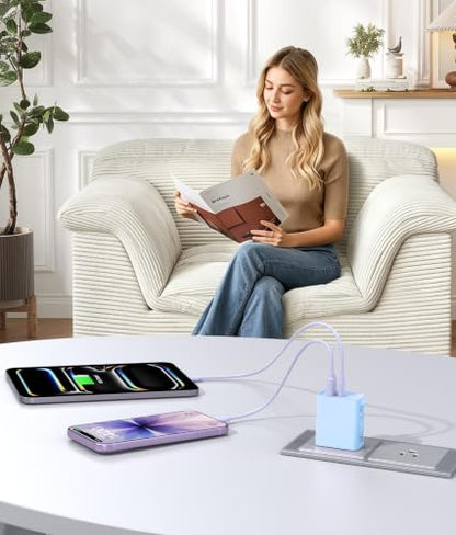 [2 Pack] 20W USB C Charger Block, 2 Ports Fast Charging Adapter - color: 2-Pack Lobelia Purple+Baby Blue