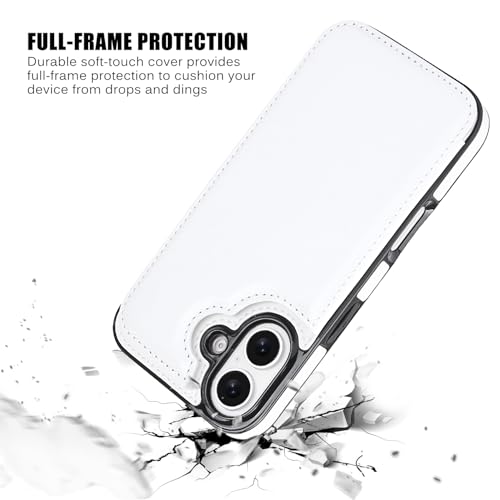 Wallet Case Compatible with iPhone 16 6.1", Slim Protective Case with Card Holder,Premium PU Leather Kickstand Card Slots Case with Double Magnetic Clasp-White - color: White, size: iphone 16 6.1"