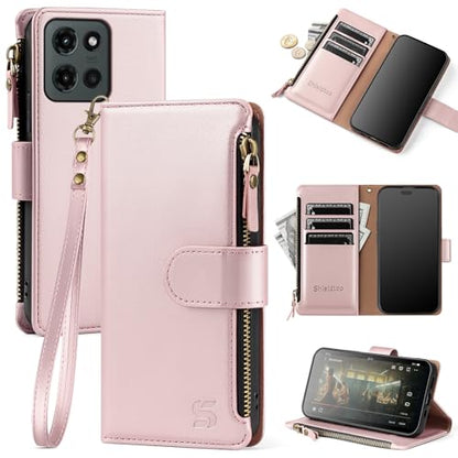 Shieldtop Compatible with Motorola Moto G 2026/2025 / G Play 2026 Wallet Case with Card Holder,Women Men RFID Blocking PU Leather Flip Phone Case Wrist Strap Zipper Credit Card Slots,Rosegold - color: Rose Gold, size: Moto G 2026 / 2025 / G Play 2026 - 6.