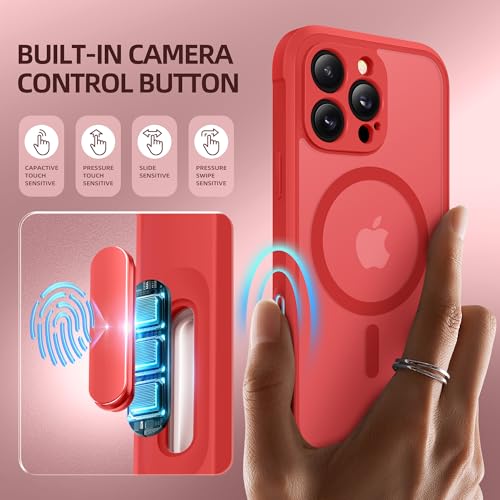 BERFY for iPhone 16 Pro Max Case, Compatible with MagSafe, Built-in Privacy Screen Protector, Camera Protection, Shockproof Full Body Phone Case 6.9", Translucent Red