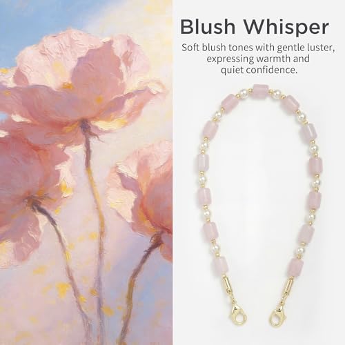 POSADINA Natural Stone Phone Charm, Beaded Healing Phone Wrist Strap, Handmade Cellphone Chain Lanyard with Tether Tab - color: Blush Whisper