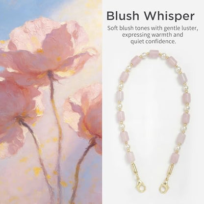 POSADINA Natural Stone Phone Charm, Beaded Healing Phone Wrist Strap, Handmade Cellphone Chain Lanyard with Tether Tab - color: Blush Whisper