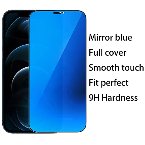 2 Pack Anti-Blue Privacy Tempered Glass Suit for iPhone 12 Pro Max Mirror Anti-Spy Screen Protector Anti-Peeping Film Electroplated 9H Hardness Anti-scratch 6.7 inch (Blue) - size: For iPhone 12 Pro Max