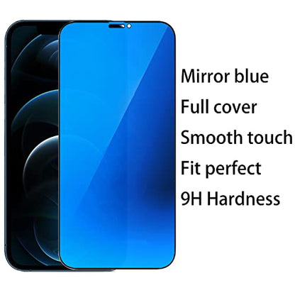 2 Pack Anti-Blue Privacy Tempered Glass Suit for iPhone 12 Pro Max Mirror Anti-Spy Screen Protector Anti-Peeping Film Electroplated 9H Hardness Anti-scratch 6.7 inch (Blue) - size: For iPhone 12 Pro Max