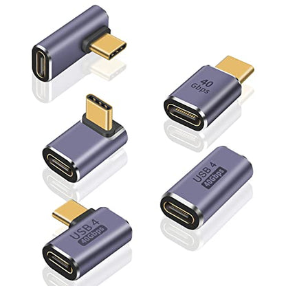 Poyiccot USB C 90 Degree Adapter 5 Style, 90 Degree USB C Adapter【100W PD /40Gbps/8K@60Hz 】 Right Angle Type C Extender Thunderbolt 4 Connector for Steam Deck, ROG Ally, MacBook, Smart Phone - style: usb c extension adapter 5pack