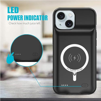 Battery Case for iPhone 15 Plus, Full Encircle 12000mAh High Capacity Rechargeable Portable Charger Case Extended Battery Pack for iPhone 15 Plus (6.7 inch) Wireless Charging Case with Carplay-Black - size: iPhone 15 Plus (6.7 inch)