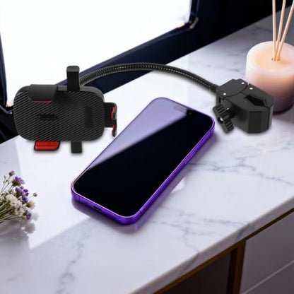 Black Metal Gooseneck Phone Clamp Mount for Desk and Kitchen