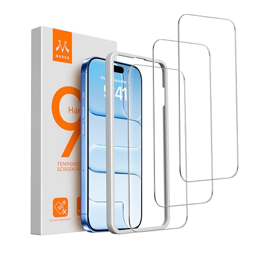 Mkeke Screen Protector for iPhone Air, 3 Pack Tempered Glass 9H+ Hardness | [Military-Grade Drop Protection] [Sensitive Touch] [Easy Installation Frame] [Bubble Free] [HD Clear] for 17 Air 6.5 inch - size: for iPhone Air 6.5"