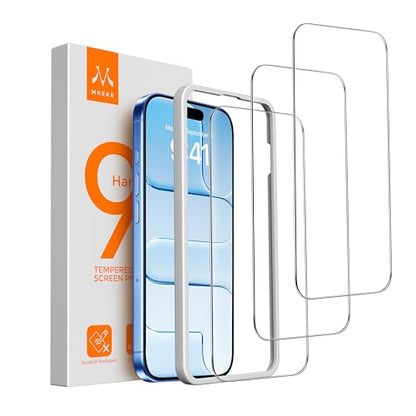 Mkeke Screen Protector for iPhone Air, 3 Pack Tempered Glass 9H+ Hardness | [Military-Grade Drop Protection] [Sensitive Touch] [Easy Installation Frame] [Bubble Free] [HD Clear] for 17 Air 6.5 inch - size: for iPhone Air 6.5"