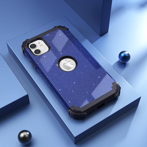 IDweel for iPhone 11 Case with Screen Protector for Men, Luxury Hybrid 3 in 1 Shockproof Slim Fit Heavy Duty Protection Hard PC Cover Soft Silicone Bumper Full Body Case,Glitter Blue Black - color: Glitter Blue Black