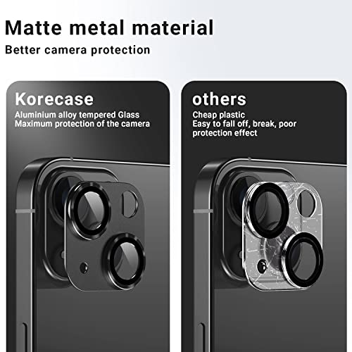 Korecase [2 Pack] Camera Lens Protector for iPhone 14/15 & iPhone 14 Plus /15 Plus Metal Tempered Glass Camera Film Cover, Strong Adhesion, 9H Hardness Anti-Scratch Rear Camera Lens Cover Midnight - color: Midnight Black