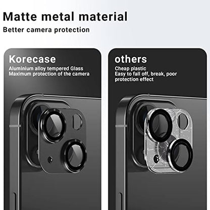 Korecase [2 Pack] Camera Lens Protector for iPhone 14/15 & iPhone 14 Plus /15 Plus Metal Tempered Glass Camera Film Cover, Strong Adhesion, 9H Hardness Anti-Scratch Rear Camera Lens Cover Midnight - color: Midnight Black