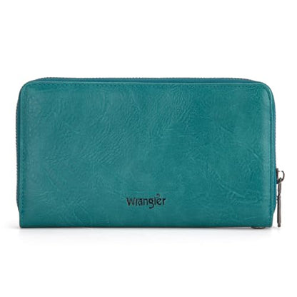 Wrangler Womens Wallet Wristlet Long Purse Designer Clutch Large Capacity Credit Card Holder for Women Men - color: A-Turquoise