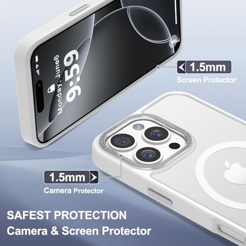 Newfuture Magnetic for iPhone 16 Pro Case Matte Shockproof, Frosted White | Military Drop Protection, Slim Matte Anti-Fingerprint, Compatible with Magsafe, Camera Guard, Translucent Protective Cover - color: Frosted White, size: iPhone 16 Pro 6.3 inch