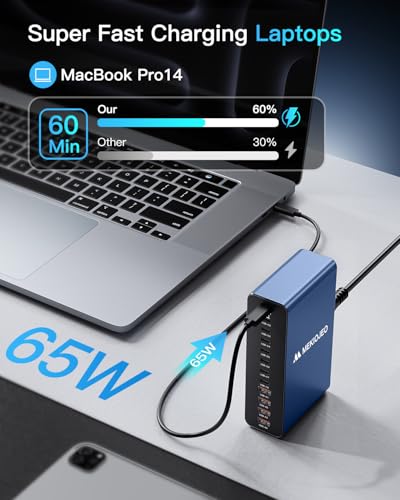 MEKIOJEO 12 Ports Aluminum Alloy 380W Charging Station USB C Charger Block - color: Blue