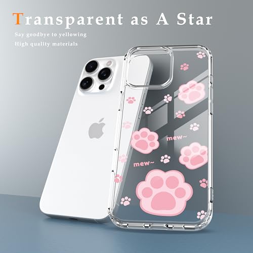 IAIYOXI Clear Case for iPhone 16, [Crystal Clear Military-Grade Drop Protection], Non-Yellowing, Slim Lightweight Transparent TPU Bumper Phone Case Cover Design - Cat Paw - color: Cat Paw, size: iPhone 16