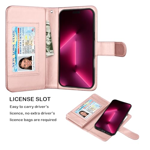 NJJEX Compatible with iPhone 16 Plus Wallet Case, 9 Card Slots, Marble Pink | PU leather folio flip, detachable magnetic phone cover, integrated kickstand, included lanyard - color: Marble Pink, size: iPhone 16 Plus