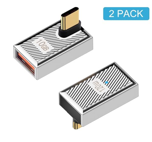 Duttek Right Angle USB C to USB A Adapter 120W 10Gbps, 90 Degree USB A to C Adapter, Type C Female to Type A Male Converter Fast Charging Compatible with MacBook, Tablet, Samsung Galaxy 2 Pack - style: Middle Angle C Male to A Female Adapter