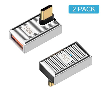 Duttek Right Angle USB C to USB A Adapter 120W 10Gbps, 90 Degree USB A to C Adapter, Type C Female to Type A Male Converter Fast Charging Compatible with MacBook, Tablet, Samsung Galaxy 2 Pack - style: Middle Angle C Male to A Female Adapter