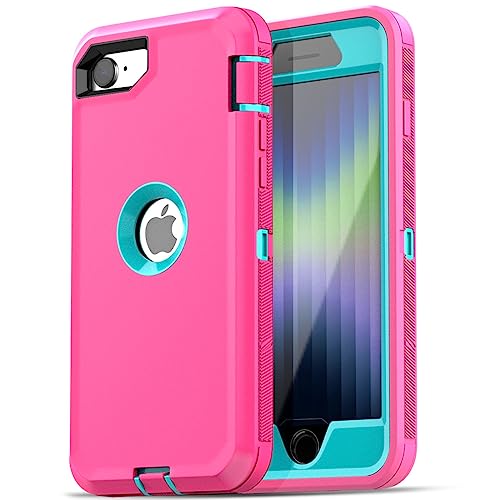 AICase for iPhone SE Case 3rd & 2nd Generation, for iPhone SE 2022/2020 Built-in Screen Protector Heavy Duty Protective Shockproof 3-Layer Full Body Rugged Phone Cover, Pink/Aqua Blue - color: Pink/aqua blue