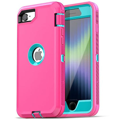 AICase for iPhone SE Case 3rd & 2nd Generation, for iPhone SE 2022/2020 Built-in Screen Protector Heavy Duty Protective Shockproof 3-Layer Full Body Rugged Phone Cover, Pink/Aqua Blue - color: Pink/aqua blue