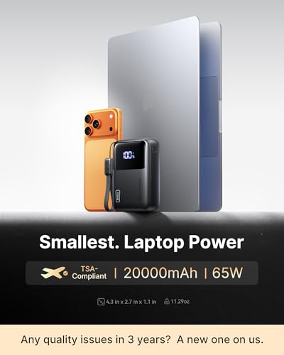 INIU Laptop Power Bank, Smallest 20000mAh 65W Fast Charging Battery Pack - color: Metallic Coffee