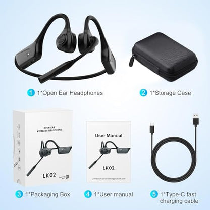 Open-Ear Headphones Bluetooth 5.1 with ENC Noise Canceling Mic - color: Black