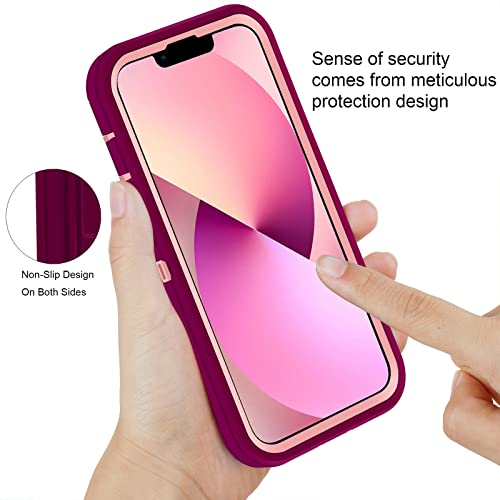 Shockproof Case For iPhone 13 with Tempered Glass Screen Protector 3 Layer Military Grade Drop Protection Heavy Duty Protection Rugged Rubber Phone Case Cover for iPhone 13 6.1 PurplePink - color: PurplePink