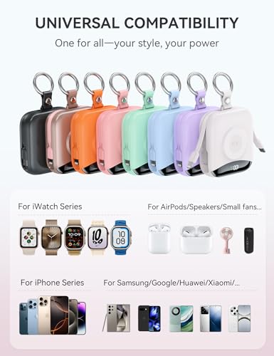 citicr Portable Charger 10000mAh w/Built-in Cables & iWatch Charger Pink - color: Pink
