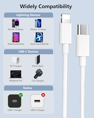 iPhone Charger Cable 6.6FT[MFi Certified],USB C to Lightning Cable iPhone Charging Cable Fast iPhone Charger Wire i Phone Charging Lead Cord for Apple 14 13 12 11 Pro Max X XS XR 8 Plus,iPad,AirPod