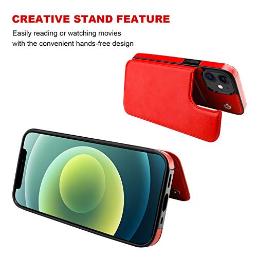 ONETOP for iPhone 12 Mini Wallet Case with Card Holder,Red - color: Red