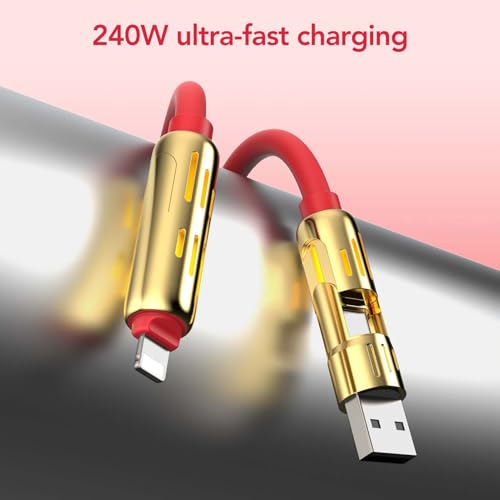 MFish 240W 4-in-1 Fast Charging Cable, Red, 6.6FT - color: Red, size: 6.6FT
