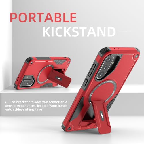 for Galaxy A37/A36-5G Case Military-Grade Dropproof Phone/Invisible Kickstand with MagSafe/HD Screen Protector, Protective Magnetic Phone Cover for Samsung Galaxy A37 4G/5G&A36 5G (Red) - color: Red