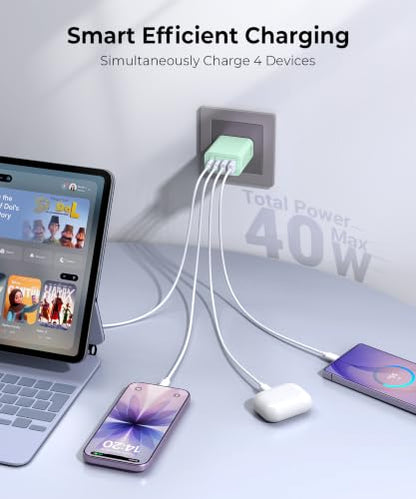 [2-Pack] 40W USB C Charger Block, Multiple Ports Wall Plug Power Adapter - color: 40W 2Pack Parrot Green