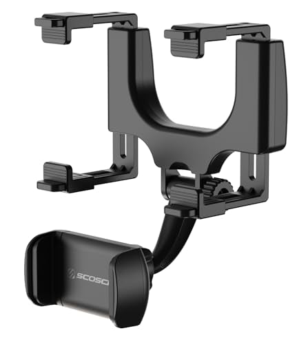 Scosche SUHRM Rear View Mirror Phone Holder, 360° Rotatable Rearview Mirror Cell Phone Car Mount, Cellphone Stand Compatible with iPhone 16/15/14/13/12 Series, Android & Mobile Phones up to 3.5 inches - size: 1 Pack, style: Rearview Mirror