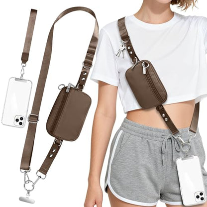 Phone Lanyard Crossbody with Detachable RFID Wallet (Brown) - color: Brown, size: Medium