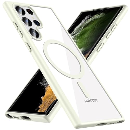 Hensinple for Samsung Galaxy S22 Ultra Case Magnetic, Galaxy S22 Ultra Phone Case [Compatible with Magsafe] Wireless Charging Translucent Back Shockproof Cover Case 6.8 Inch, White - color: White-S22 Ultra, size: Galaxy S22 Ultra 6.8 inch
