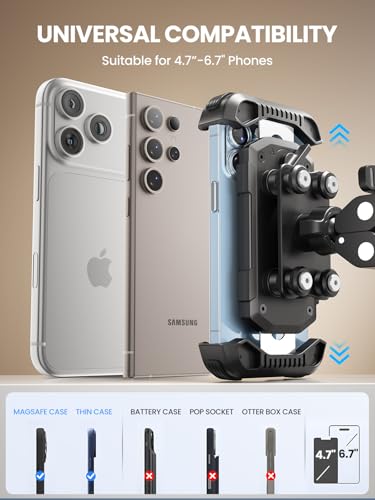 tounee Motorcycle Phone Holder Mount -Dual Vibration Dampener, Tool-Free Bike Phone Holder Handlebar Clip & Secure Lock for iPhone 16/15 Pro Max, 4.7-6.7" Phones - Black