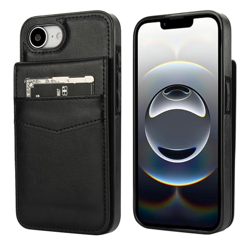 KIHUWEY for iPhone 17e/16e Wallet Case Card Holder Kickstand, Black | Credit Card Slots, PU Leather, Magnetic Clasp, Flip Heavy Duty Protection Cover for Men and Women - color: Black