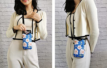 Tainada Neoprene Neck Phone Pouch Case w/Crossbody Strap (Blue Floral) - color: Blue Floral