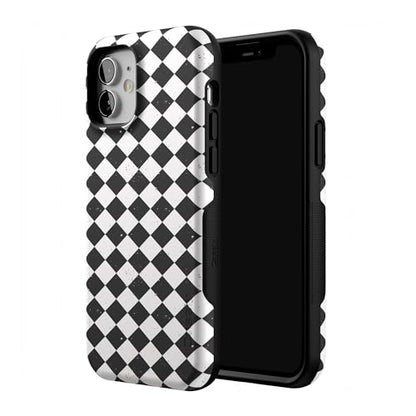 Casely iPhone 12 Mini Case | Harlequin Salem Diamond | Black and White | Bold Protective Design | MagSafe Compatible Design - color: Harlequin Salem Diamond | Black and White, size: Iphone 12 Mini