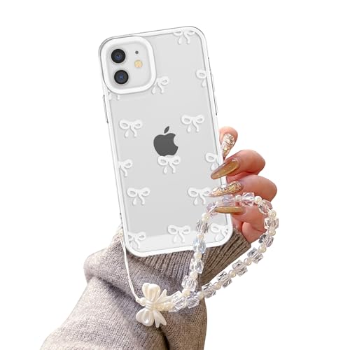 EYZUTAK Case for iPhone 11, Clear Cute Ribbon Bowknot Aesthetic Phone Case with Charm Bracelet Chain Raised Camera Protection Stylish Soft Durable TPU Protective Cover for Women Girls - White - color: White, size: iPhone 11