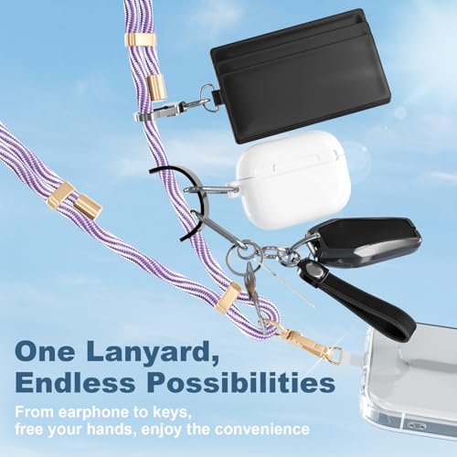 4-IN-1 Phone Lanyard Crossbody & Wrist Strap Kit with 2 Pack Tabs - color: Purple White