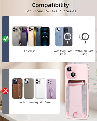 HiWe for MagSafe Wallet, 7 Cards Holder for Phone Case, RFID Blocking - color: Pink Wallet - Grey Band