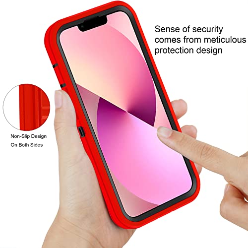 Co-Goldguard Shockproof Case for iPhone 13 with Tempered Glass Screen Protector 3 Layer Military Grade Drop Protection Heavy Duty Protection Rugged Rubber Phone Case Cover for iPhone 13 6.1 RedBlack - color: RedBlack+G