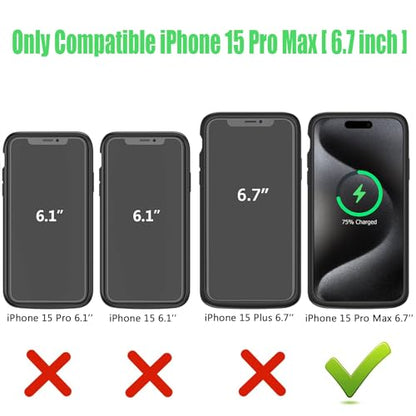 Battery Case for iPhone 15 Pro Max, 12000mAh Slim Portable Rechargeable Protective Battery Pack Cover Wireless Charging Case Compatible with iPhone 15 Pro Max (6.7 inch) Extended Charger Cover(Black) - size: iPhone 15 Pro Max