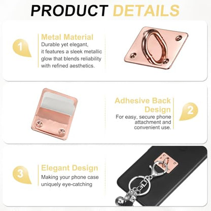 PATIKIL Metal Phone Charm Hook 1.1", 12Pcs Adhesive Square Shaped Phone Finger Grip Hook Smartphones Keychain Ring Charm Loop for DIY Tablet Case Accessories, Rose Gold - color: Rose Gold